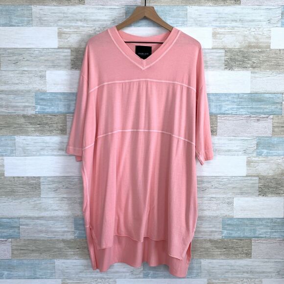 Oublier Varsity V Neck Longline Tee Rose Pink Oversized Mens Big & Tall Size XL - Picture 2 of 12